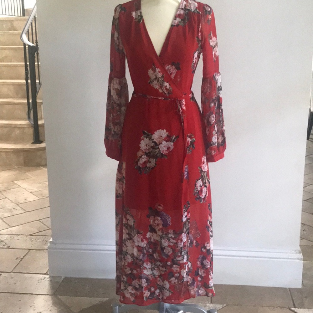 Midi flower wrap around dress